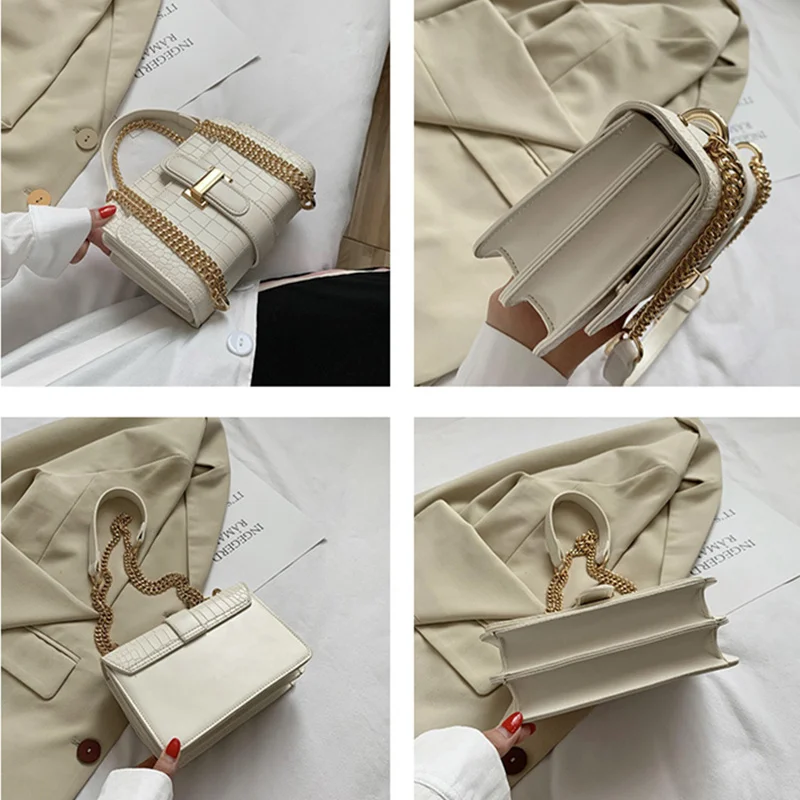 

New Fashion Stone Leather Chain Shoulder bags Women Crossbody bags 2021 Vintage Ladies Shoulder Messenger Bag Female Purses