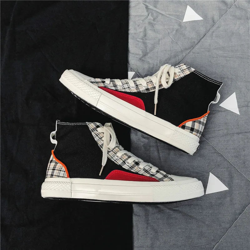 

Fashion Canvas Men Shoes High Top Breathable Autumn Spring Easy Matching Casual Shoes Soft Plaid Youth Outdoor Sneakers Men