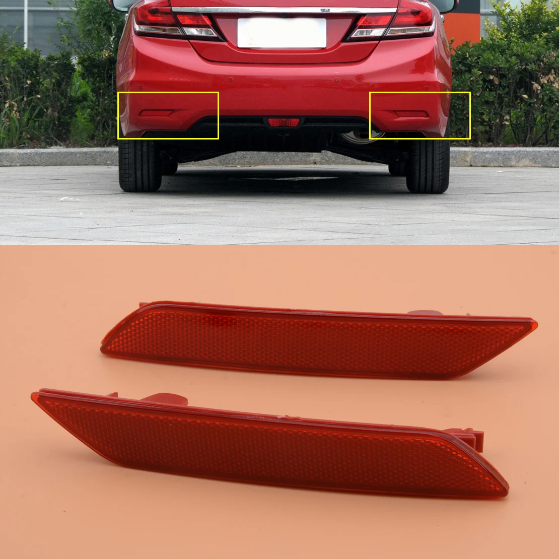 

beler Red 1 Pair Len Bumper Reflector Marker Light Cover fit for Honda Civic Sedan 2013 2014 2015