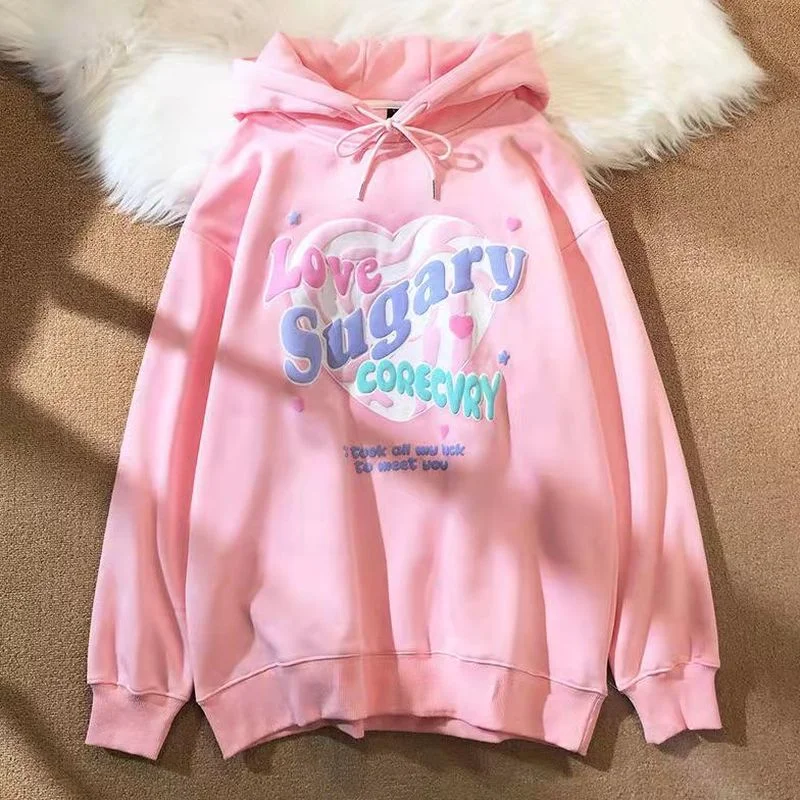 

Толстовка женская оверсайз в стиле Харадзюку, милая кофта с круглым вырезом, пуловер с надписью, милый Свободный Топ с длинным рукавом для д...