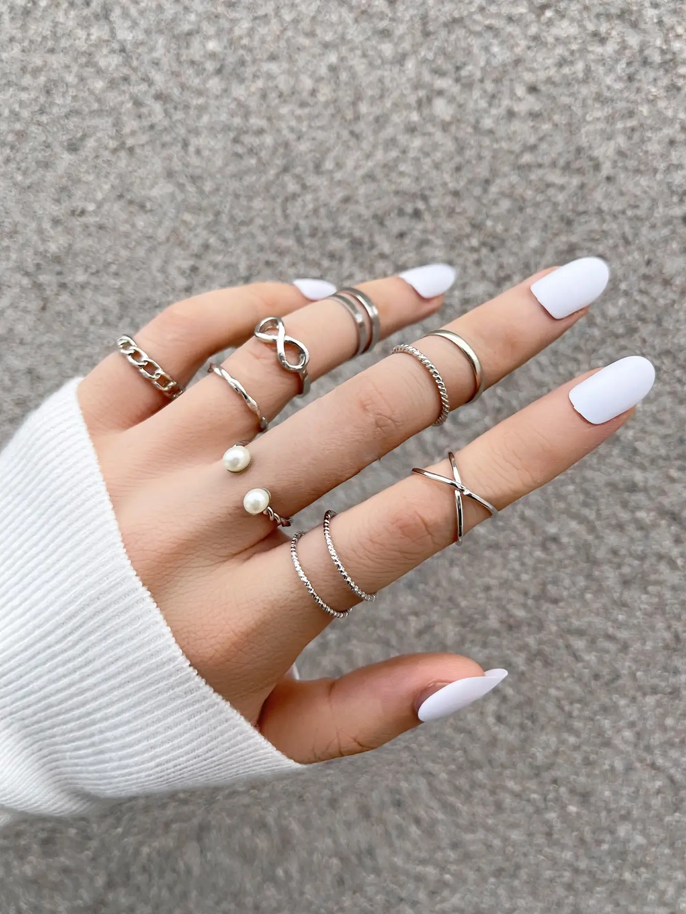 

Stillgirl 9Pcs Vintage Silver Color Pearl Rings for Women Punk Geometric Set Stranger Things Couple EMO Fashion Jewelry Anillos