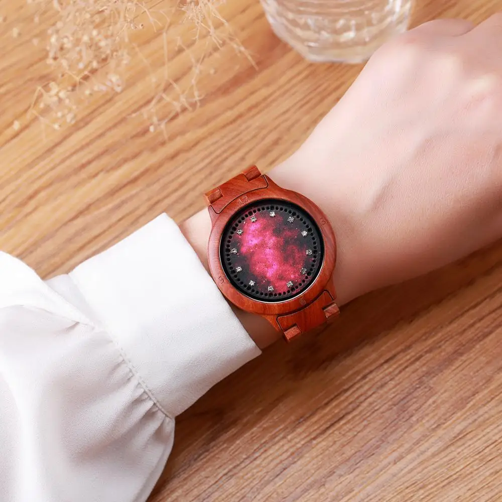 Светодиодный светильник из красного сандалового дерева с сенсорным экраном и