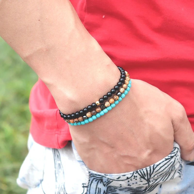 Модный 3 шт./компл. мужской браслет 4 мм маленькие бусины бразильский Homme