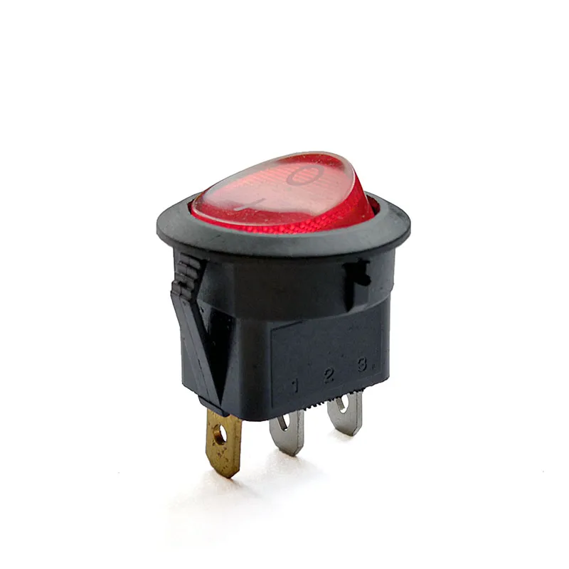 

10pcs 23mm 3 Pin 250V 6A Two-color Light Round Boat Switch Snap-in SPST ON OFF Rocker position Rocker switch led copper feet