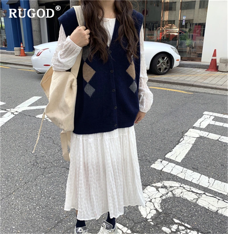 Женский однобортный Кардиган RUGOD винтажный без рукавов с геометрическим принтом