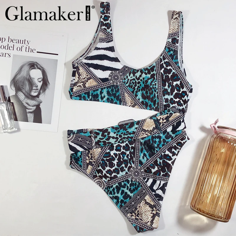 Glamaker змеиный принт женский купальник из двух частей сексуальный микро бикини с