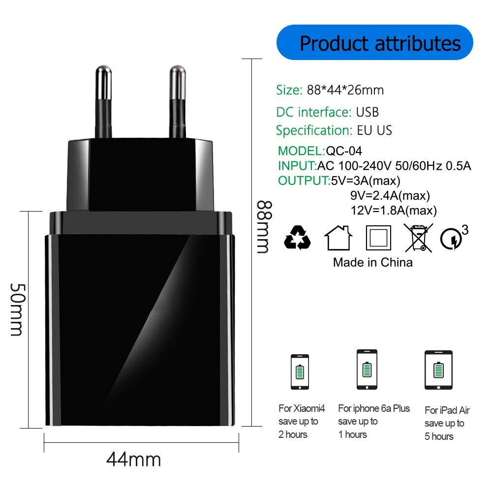 Зарядное устройство Rock 48W QC 3 0 4 порта USB для iPhone 11 X XR XS samsung Redmi Note 7 настенное