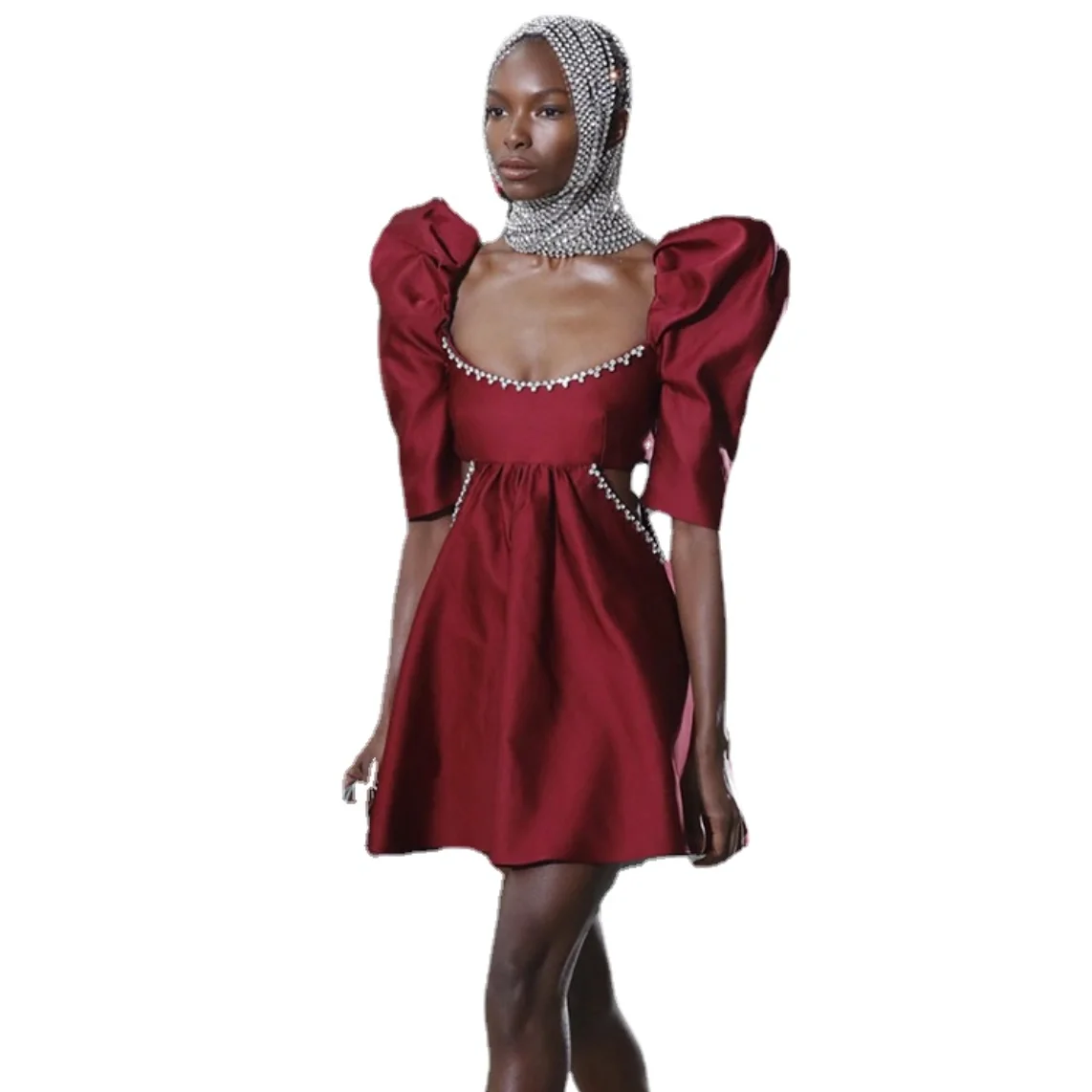 

Женское платье принцессы с вырезом лодочкой и коротким рукавом, дизайнерское модельное привлекательное праздничное мини-платье красного ц...