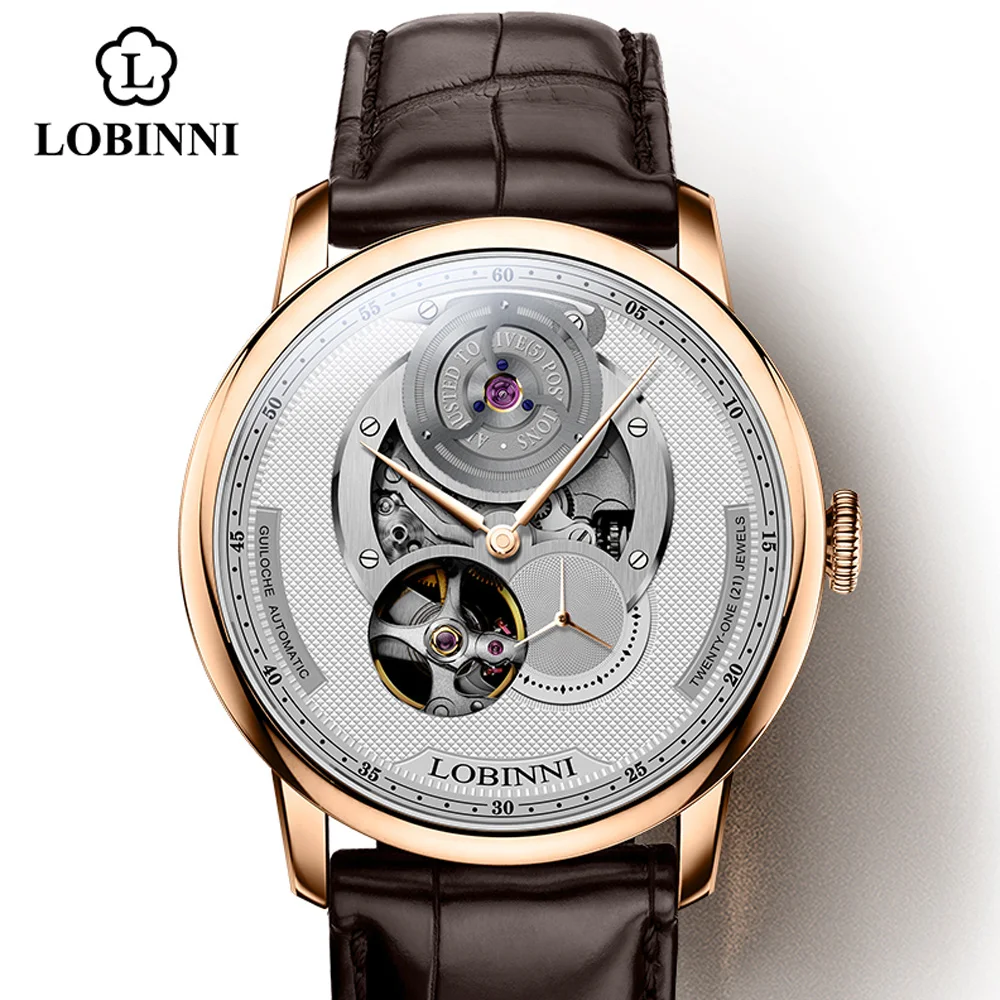 

Lobinni Men Skeleton Watch For Switzerland Luxury Brand Men Mechanical Watches Leather Sapphire relógio masculino Waterproof 50M