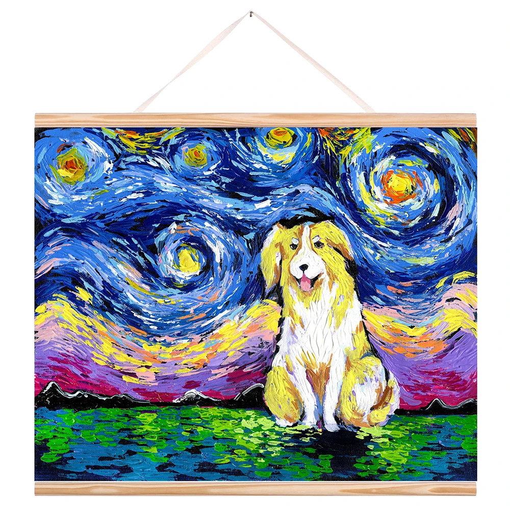 Картина в деревянной рамке WANGART с изображением Бернской горы собаки звездная