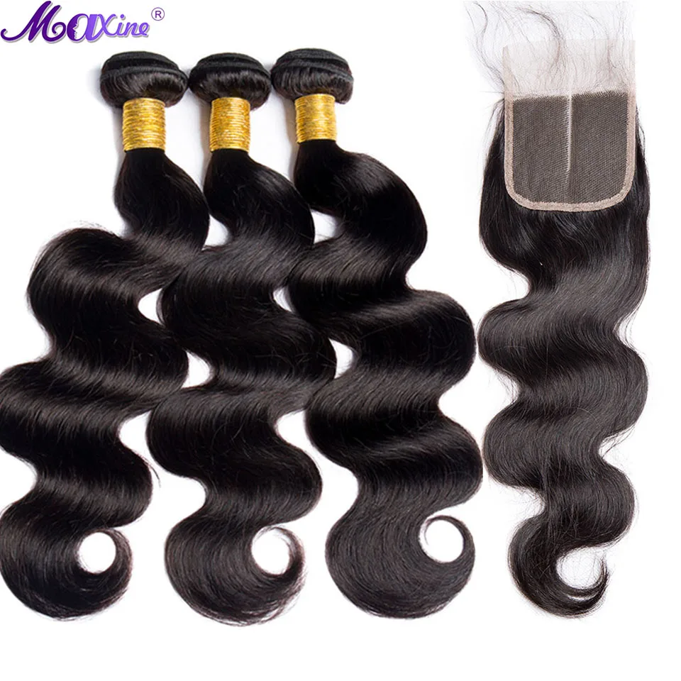 Объемные волнистые пучки с закрытием Maxine Remy человеческие волосы бразильские