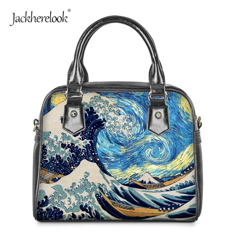 

Jackherelook Art Wave Женская Повседневная сумка, модная кожаная сумка через плечо, Классическая японская серия Ukiyoe Sea Wave Totes
