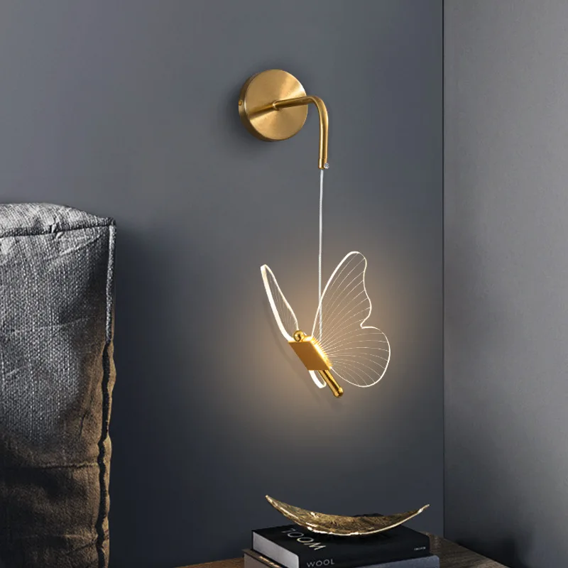 Креативный роскошный настенный светильник-бабочка, 220 В переменного тока, акриловый настенный светильник-бабочка, прикроватные светильник... от AliExpress RU&CIS NEW
