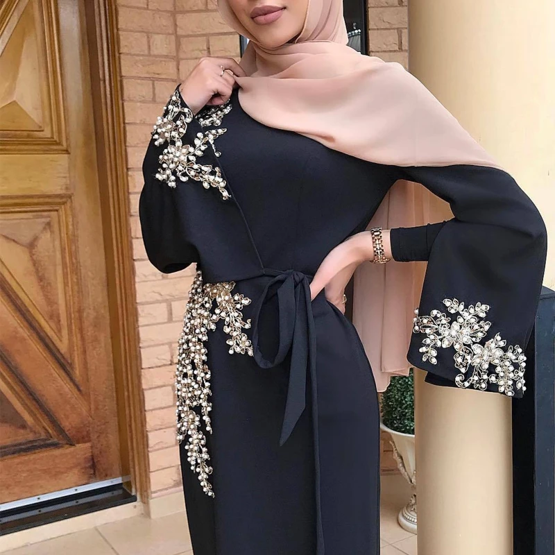 Женская мусульманская Дубайская абайя яркая Цветочная кружевная отделка