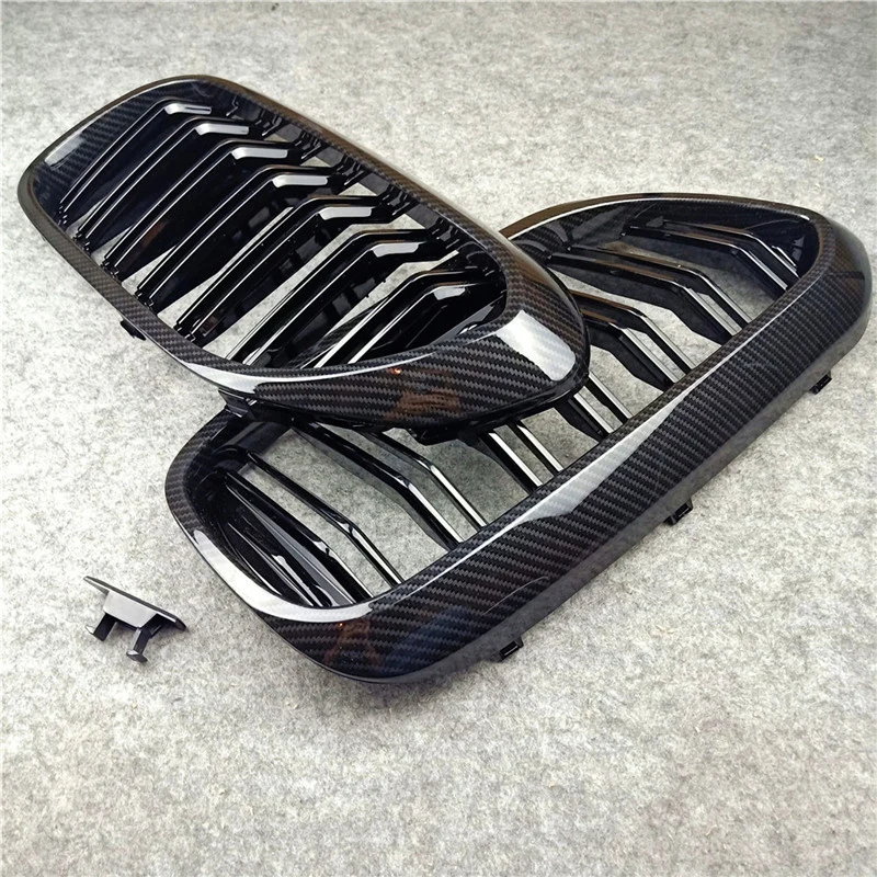 A Pair G30 G38 Carbon Look Double Slat Car Grille For Bmw 5 Series 2018-IN ABS Glossy Black/ M Color Replacement Front |