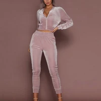 2021 spring female outfits velvet sportswear tracksuit for women pink 2 piece set suit short sexy clothes and pants clothing