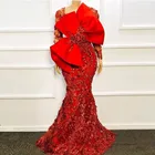 В нигерийском стиле Красные кружевные вечерние платья для женщин в африканском стиле одежда с длинным рукавом, с бантом, с аппликацией в виде банта размера плюс платье для выпускного вечера Под традиционное платье Aso Ebi Дубай Формальные Вечерние платья