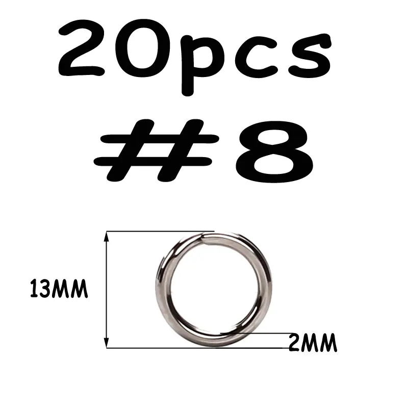 Split Ring 8 20pcs 20 шт из нержавеющей стали рыболовные Сплит Кольца твердые кольца соединители для блесны соленой воды рыболовные аксессуары анти ржавчины - Цвет: Split Ring 8 20pcs