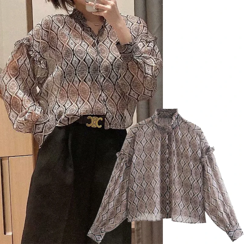 Женская шифоновая блузка ZA Повседневная рубашка с ламинированным украшением