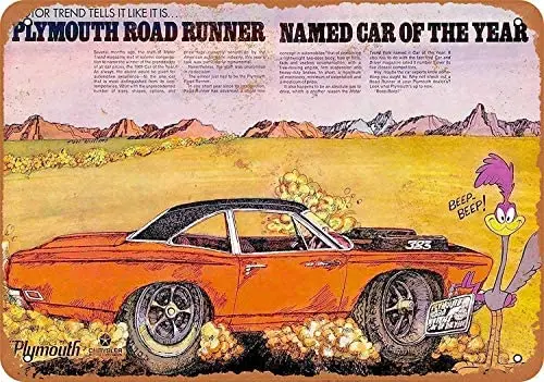 

Metal Sign - Vintage Look 1969 Plymouth Road Runner Cartoon - 8 x 12 Inches Tin Sign