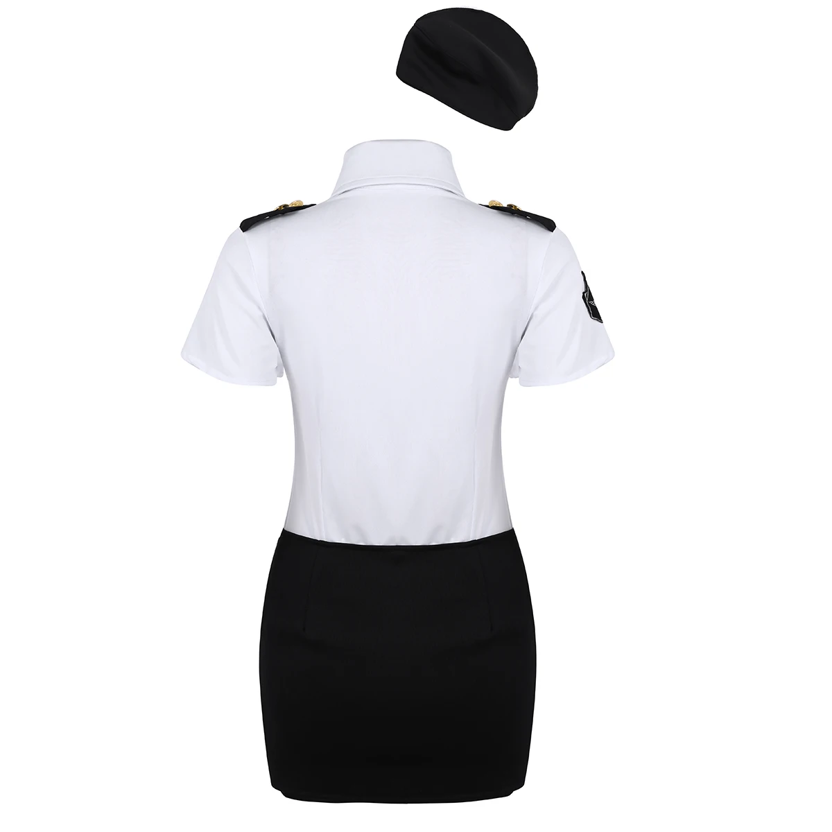 womens police officer policewoman uniform cosplay role play costume turn down collar shirt with mini bodycon skirt hat and tie free global shipping
