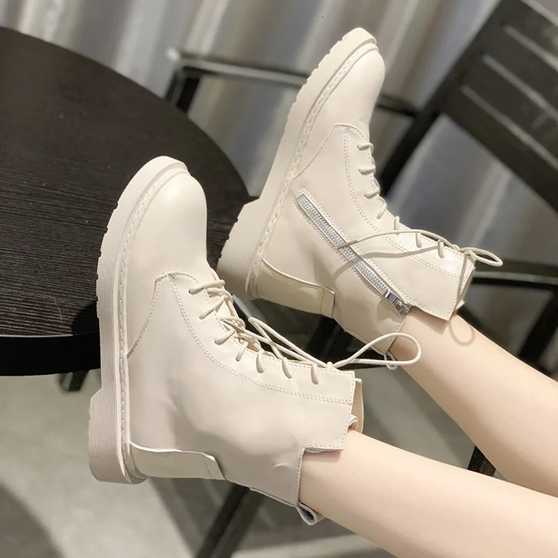 2019 зимние женские Ботинки Martin модные белые черные кожаные туфли с круглым носком