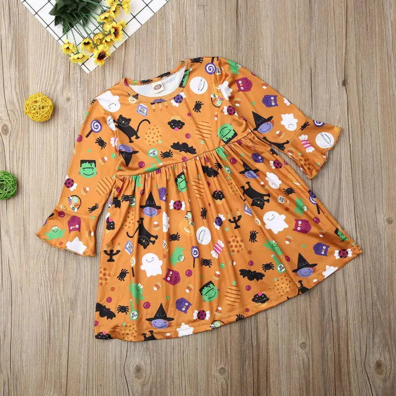 2019 Baby Spring Autumn Clothing Kid Girl Cartoon Funny Princess Dress Party Pageant Halloween Flare Long Sleeve Clothes 1-6T | Детская