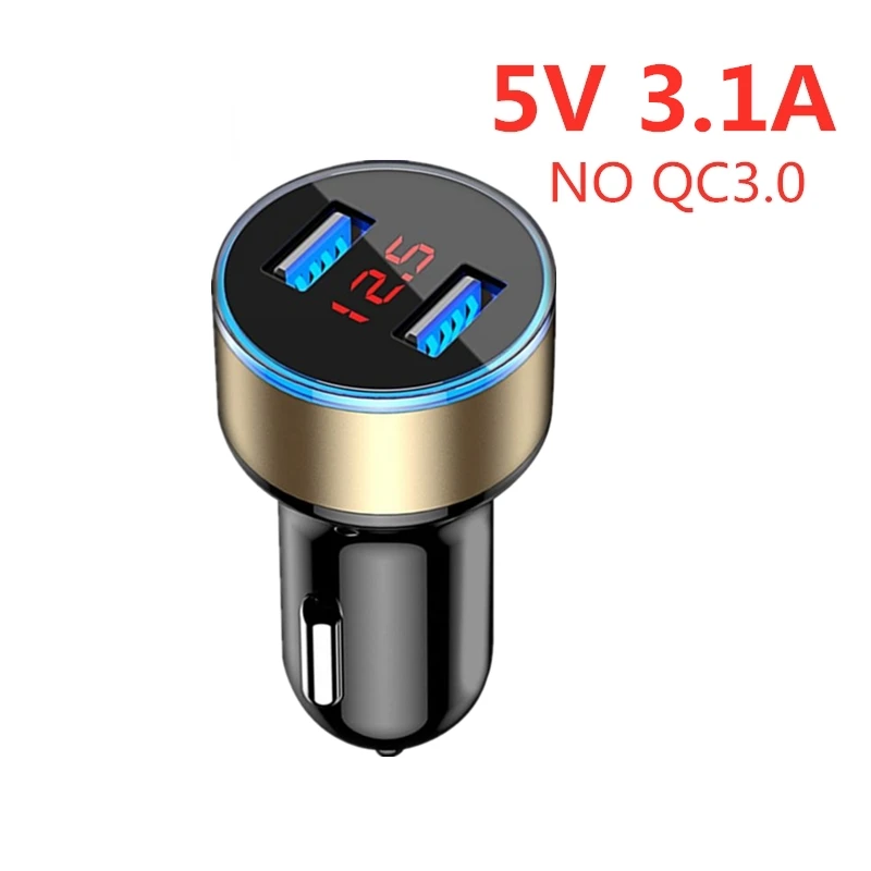 Gold 3.1A ROCK QC 3,0 Quick Charge Dual USB металлическое автомобильное зарядное устройство цифровой светодиодный дисплей для iPhone 11X8 Xiaomi samsung huawei Быстрая зарядка - Тип штекера: Gold 3.1A