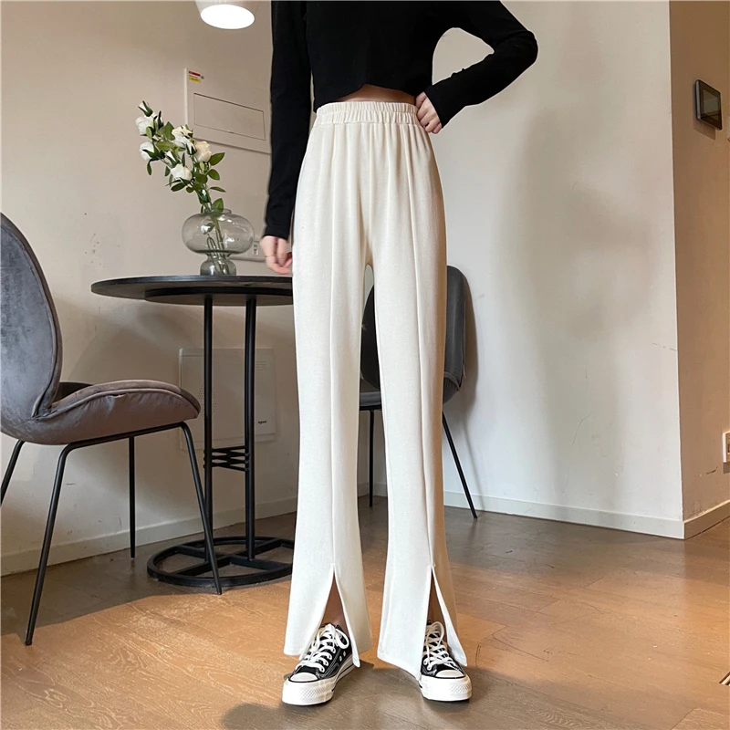 

YTX220 2021 new high-waisted, thin-split, all-match casual pants, knitted wide-leg pants