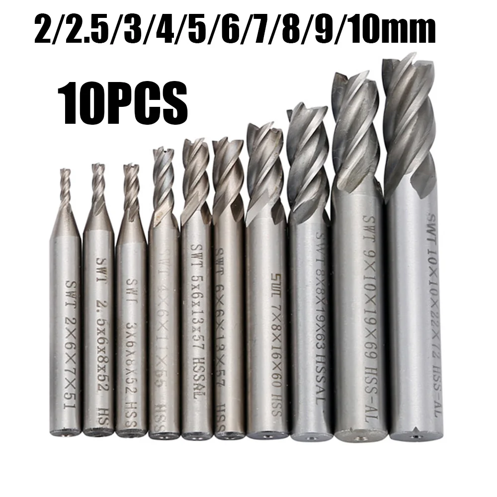 10 шт. высокоскоростные стальные Фрезерные фрезы с прямым хвостовиком