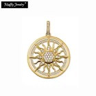 Золотой круглый подвесной кулон от солнца в европейском стиле, модная женская бижутерия, ювелирные изделия из стерлингового серебра 925 пробы, Подарочная бижутерия золотого цвета, Супер предложения