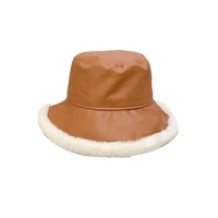 pu leather plushwomens hat fisherman hat autumn winter version of the tide brand wild japanese and korean sunscreen winterhat