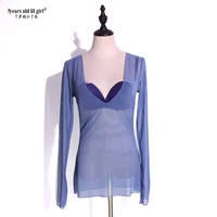dance clothes selling original design taiwan water sand v low neck long body long sleeve top ha14