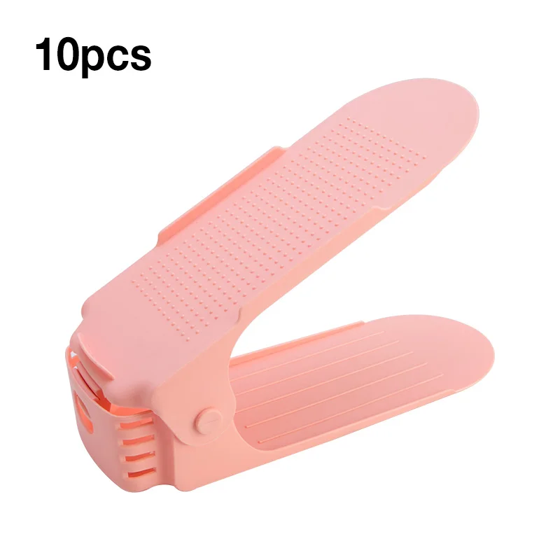 10pcs Durable Colorful Adjustable Shoe Organizer Footwear Support Storage Shoe Rack Stand Space Saving Cabinet Closet Stand Shoe - Цвет: Light pink