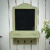 wooden wall shelf with chalkboard and hooks farmhouse vintage