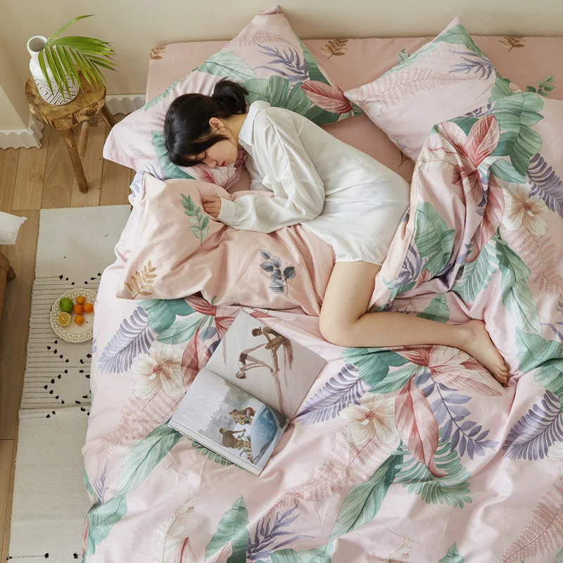 

100% Cotton Nordic Pastoral Floral Leaves Duvet Cover Set Bed Linens Queen King Size Bedding Set Bedspread Bed Cover Pillowcase