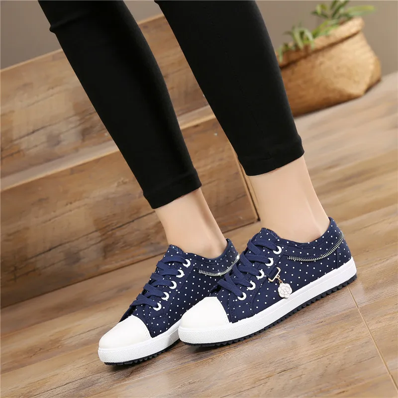 Кеды женские в горошек Вулканизированная плоская подошва джинсовые кроссовки на