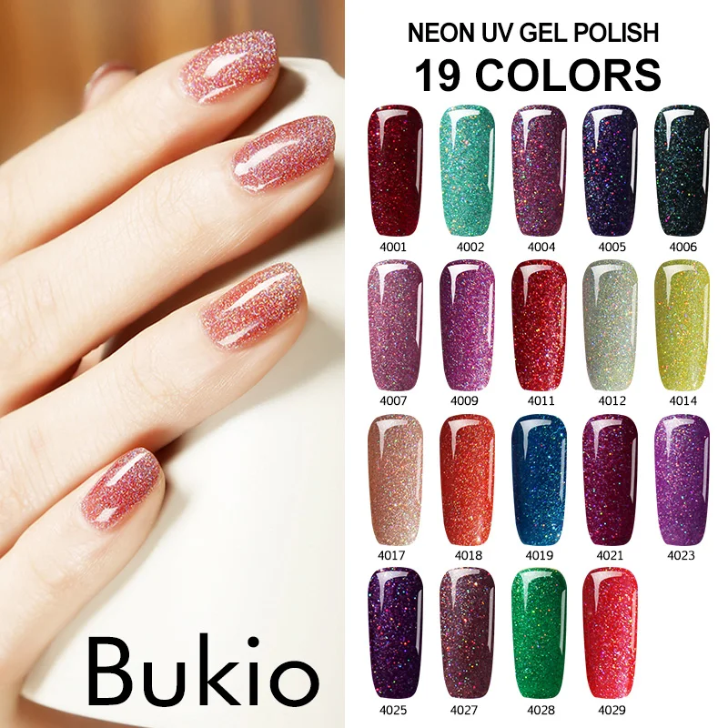 Bukio звезда неоновый дизайн гель покрытые лаком ногти искусство блестки лак