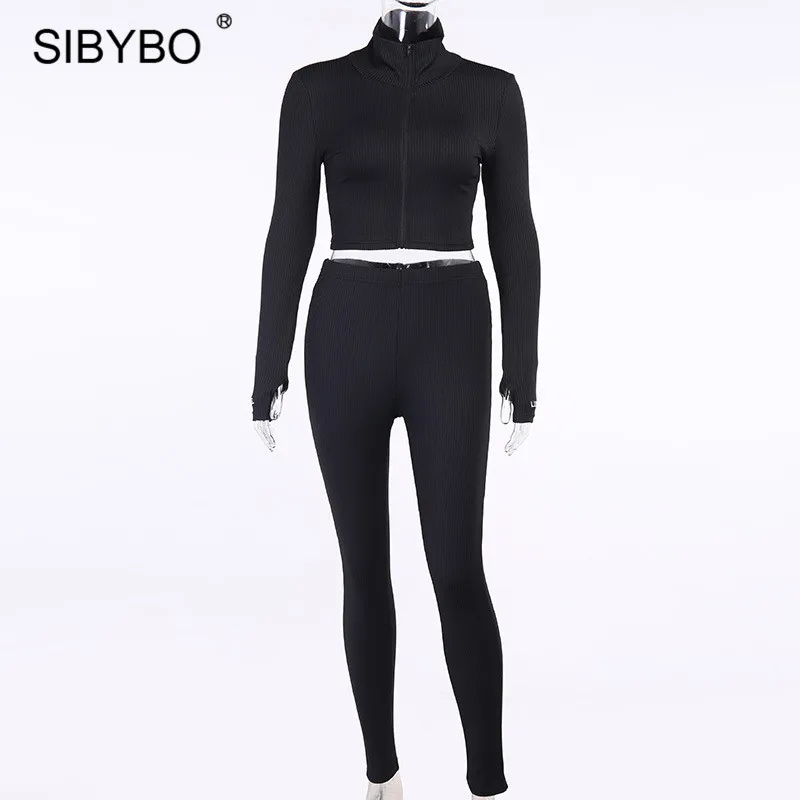 Спортивный костюм Sibybo в рубчик с буквенным принтом осенний комплект из двух