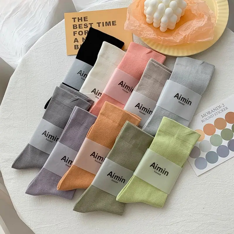 Women Socks New Fashion Candy Color Cotton Long Socks Girls Cute Korea Style Breathable Casual Cotton Socks Female Fashion