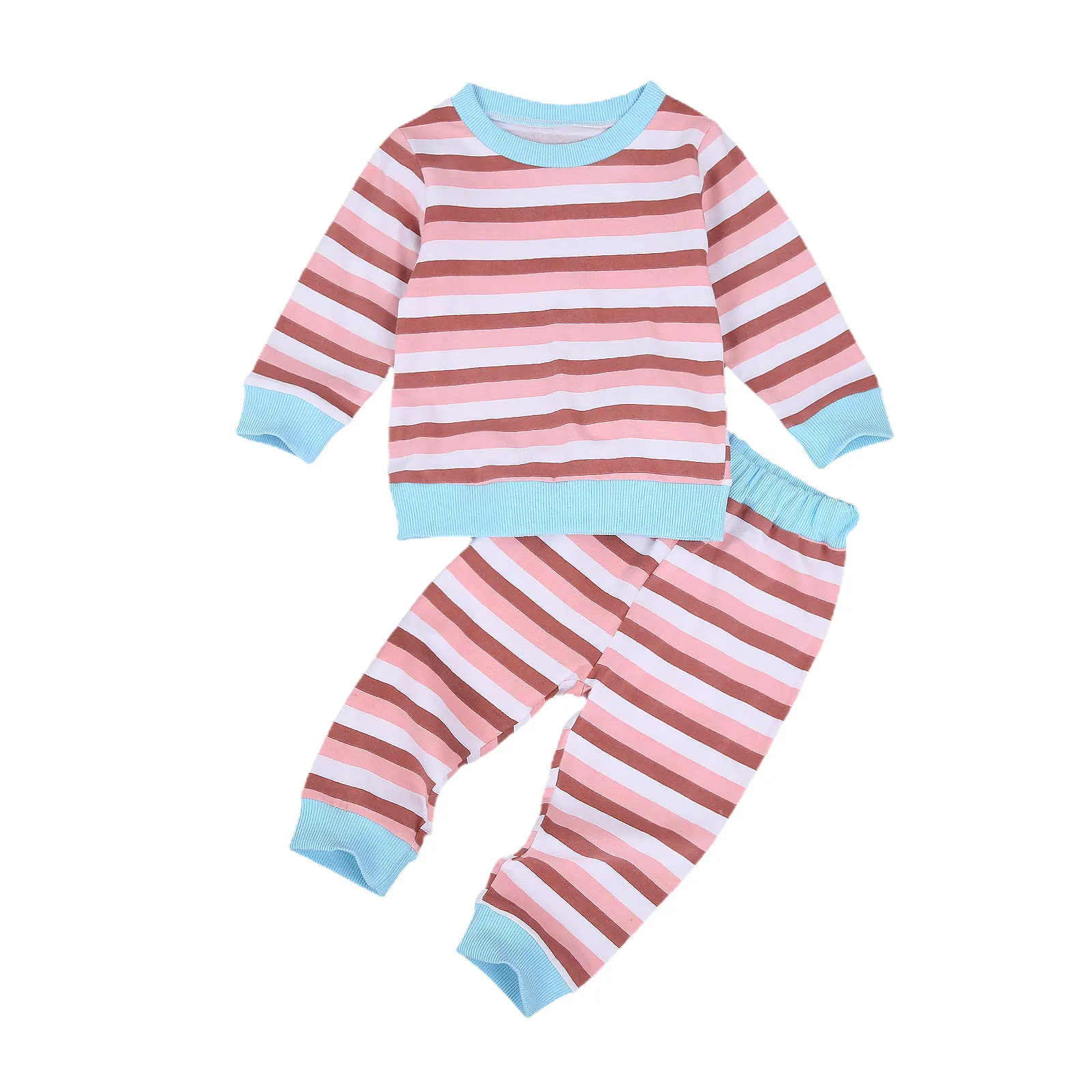 

Осенний комплект из 2 предметов для новорожденных девочек и мальчиков, топ в полоску с длинными рукавами и вырезом лодочкой, длинные штаны с ...