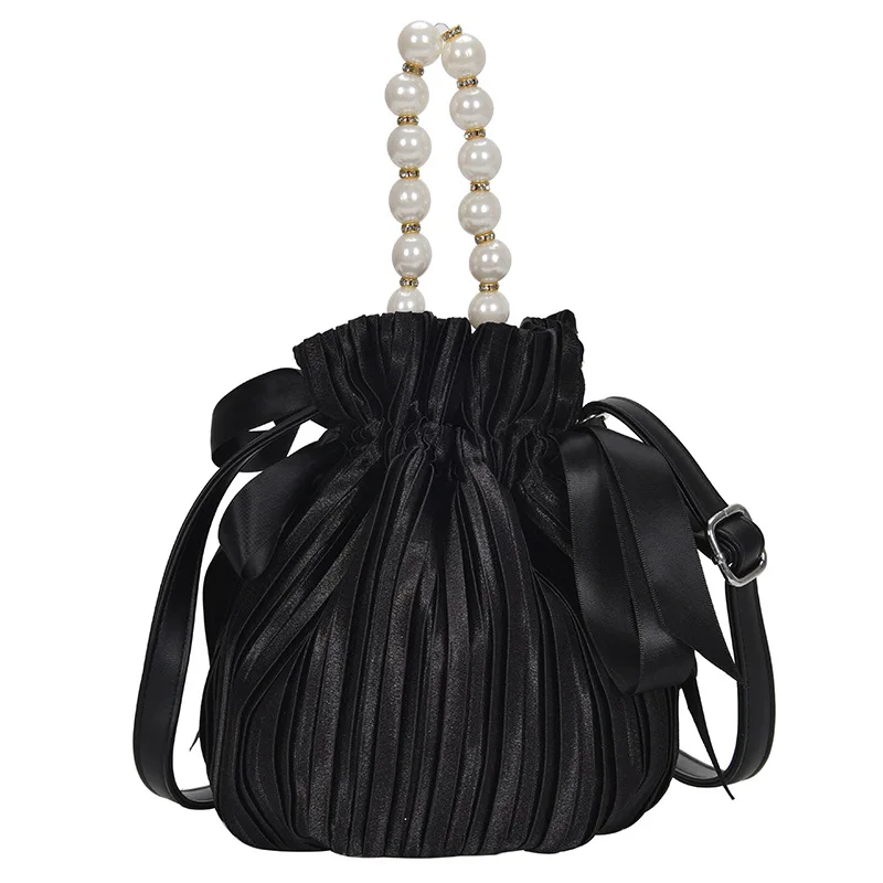 

Ladies Bag Fashion Chain Handbag Single Shoulder Messenger Bag Drawstring Bucket Bag Soft Wallet Pearl Crossbody Bag