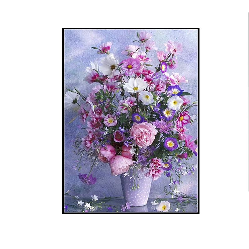 

Needlework,Printed Series Cross stitch,Sets For Embroidery kit Full Cross-Stitching Silk Threads Purple Flowers Vase