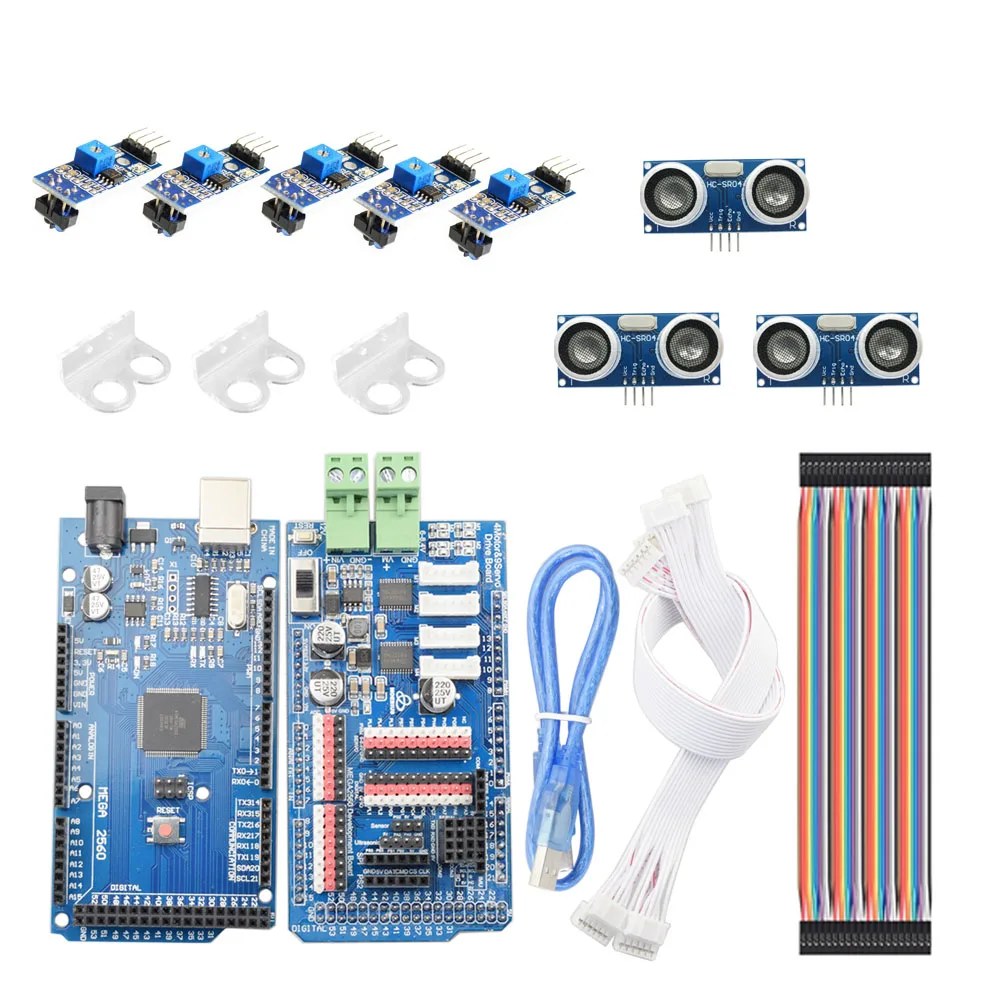 For Arduino Smart Line-Tracking Obstacle Avoidance Mecanum Wheel Car Chassis Kit Line Patrol DIY Robot Parts Kit