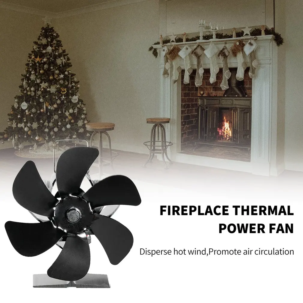 

SF105S Aluminum Fireplace Heat Power Fan 6 Blades Air Circulation Household High Temperature Resistance Fireplace Fan