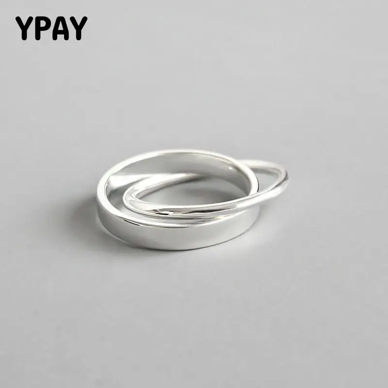 

100% Pure 925 Sterling Silver Rings for Women Double Interlock Circle Anel Feminino Female Fine Jewelry Party Gifts YMR527