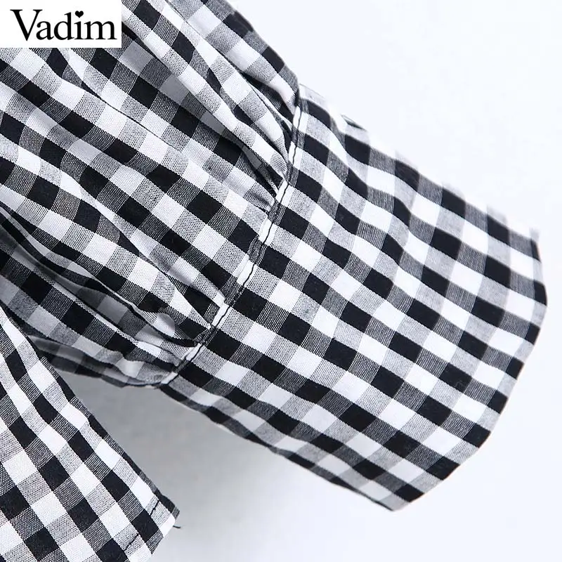 Vadim women fashion plaid patchwork blouse long sleeve O neck shirts female casual stylish tops blusas LB588