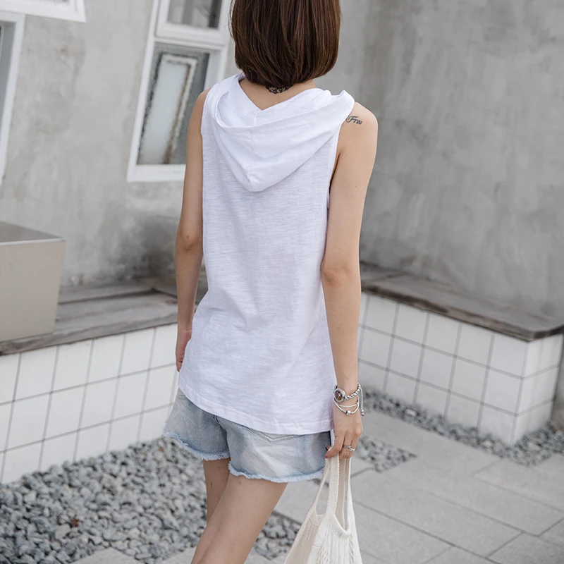 Женские футболки без рукавов с капюшоном длинные из бамбукового хлопка