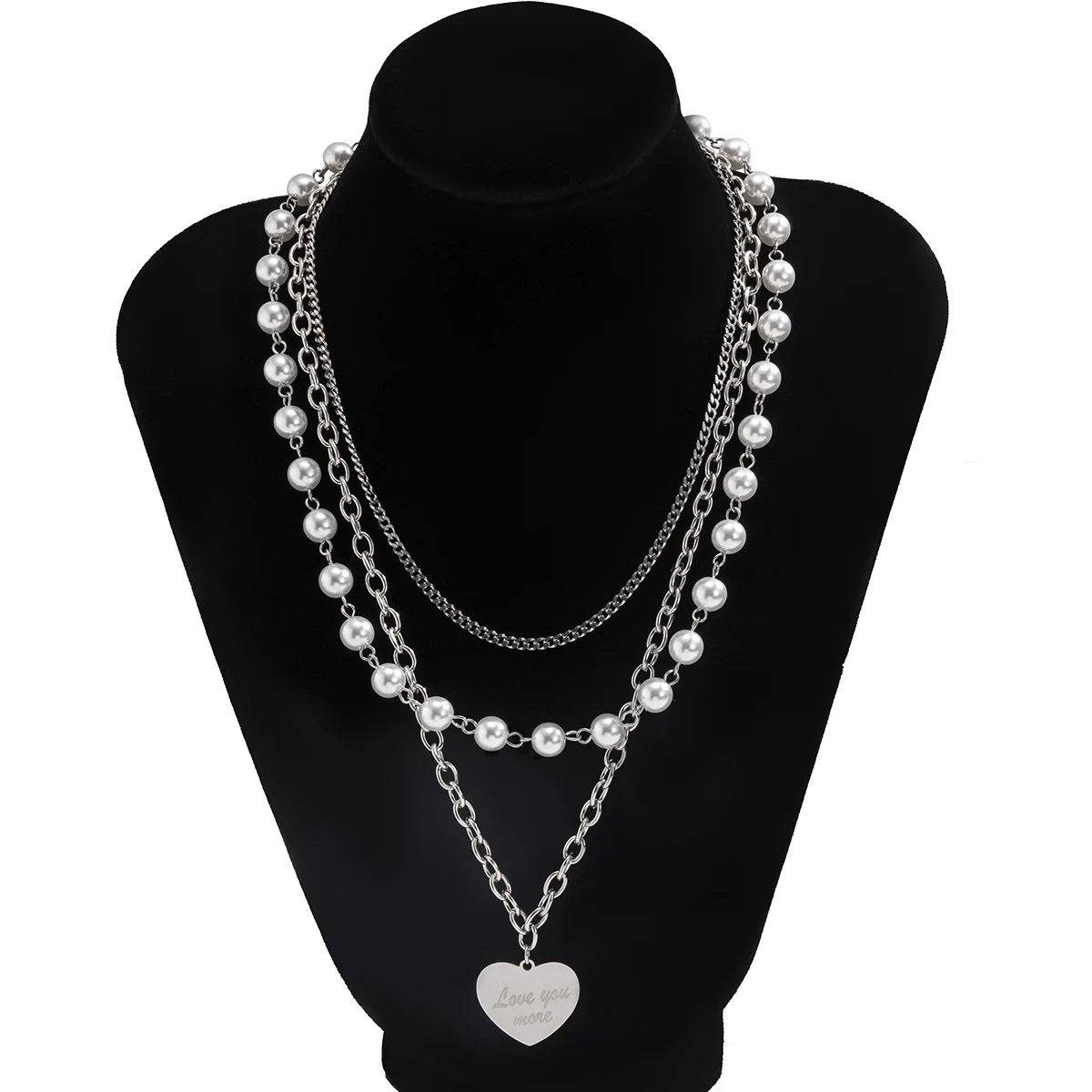 

SHIXIN Letter Chain Pearl Choker Necklace Collar for Women/Men Fashion Stainless Steel With Heart Pendant Necklace Chain on Neck