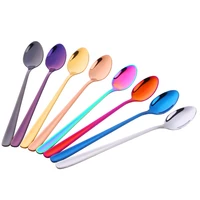 8 pcsset spoon long handled stainless steel coffee mixing spoon set fruit ice cream dessert tea spoons drinking tools